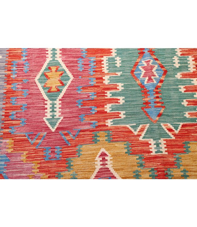 193x152 cm Handgeweven Traditionele Kelim Vloerkleed Wol Tapijt