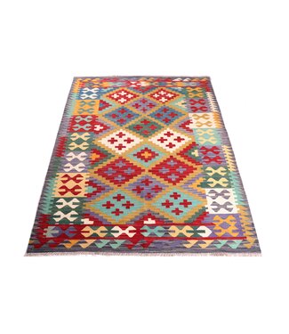 Kelimshop 212x155 cm Handgewebter Traditioneller Kelim Teppich Woll