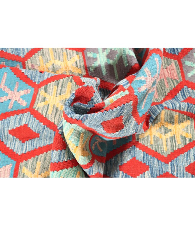 198x151 cm Handgeweven Traditionele Kelim Vloerkleed Wol Tapijt