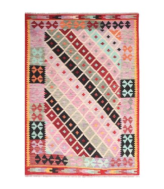 Kelimshop 200x150 cm Handgewebter Traditioneller Kelim Teppich Woll