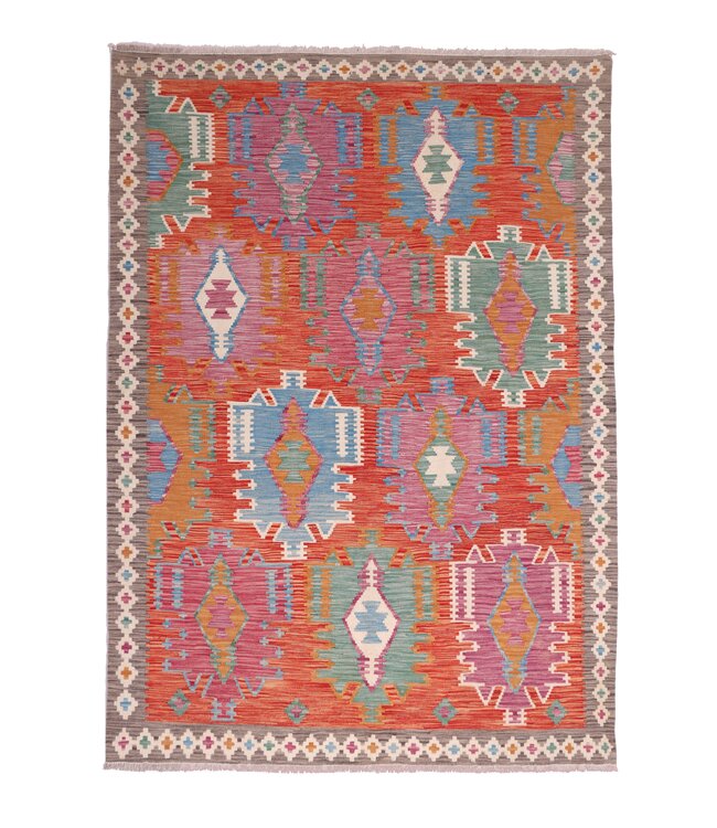 214x155 cm Handgewebter Traditioneller Kelim Teppich Woll