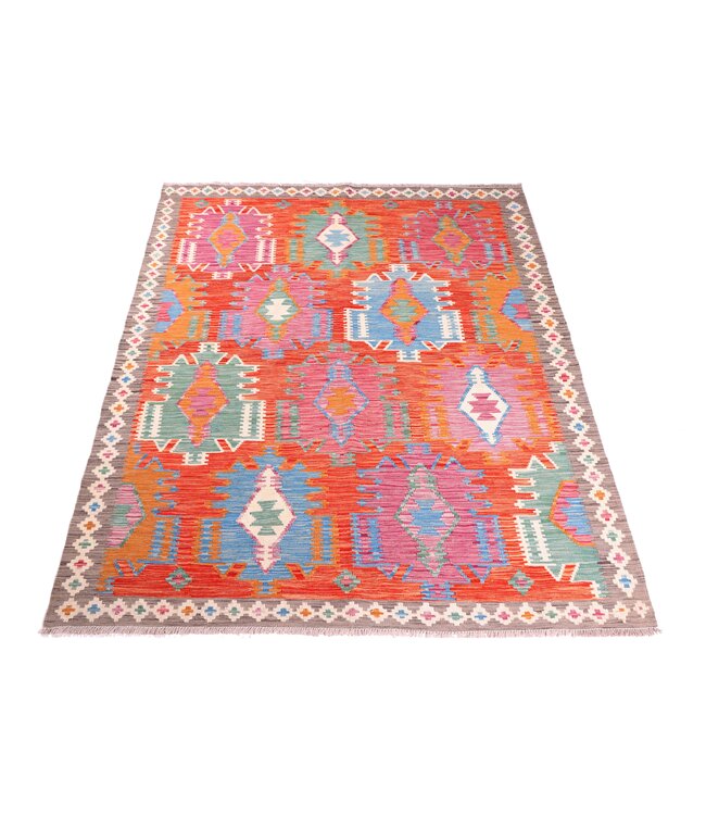 214x155 cm Handwoven Traditional Kelim Area Rug Wool Carpet
