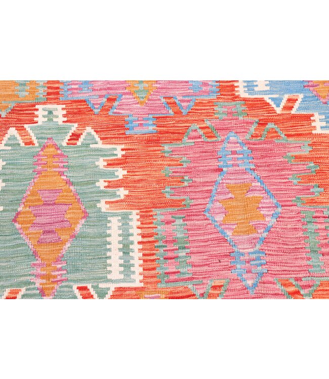 214x155 cm Handgeweven Traditionele Kelim Vloerkleed Wol Tapijt