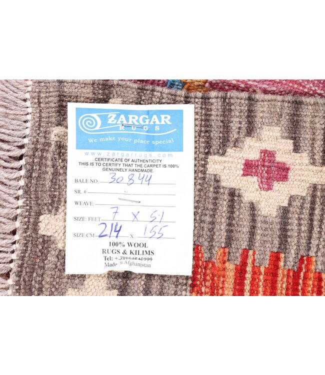 214x155 cm Handwoven Traditional Kelim Area Rug Wool Carpet