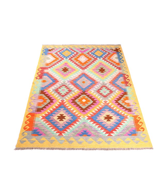 209x150 cm Handgeweven Traditionele Kelim Vloerkleed Wol Tapijt