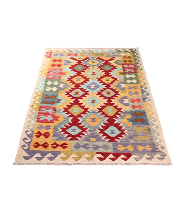 201x150 cm Handgewebter Traditioneller Kelim Teppich Woll