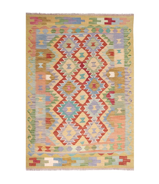 201x145  cm Handgewebter Traditioneller Kelim Teppich Woll