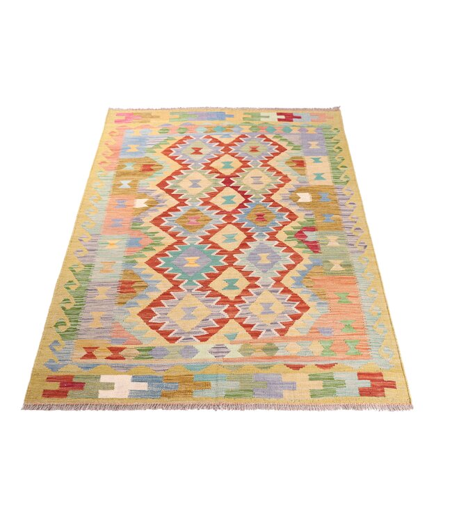 201x145  cm Handgewebter Traditioneller Kelim Teppich Woll