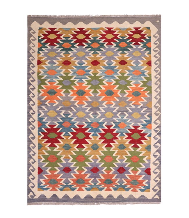 204x158  cm Handwoven Traditional Kelim Area Rug Wool Carpet