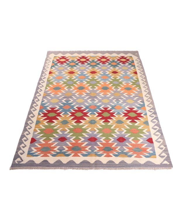 204x158  cm Handwoven Traditional Kelim Area Rug Wool Carpet