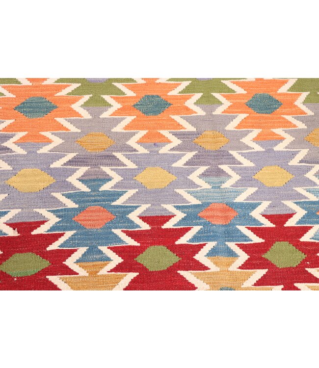 204x158 cm Handgeweven Traditionele Kelim Vloerkleed Wol Tapijt