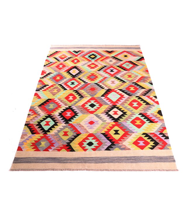 253x176 cm Handgeweven Traditionele Kelim Vloerkleed Wol Tapijt