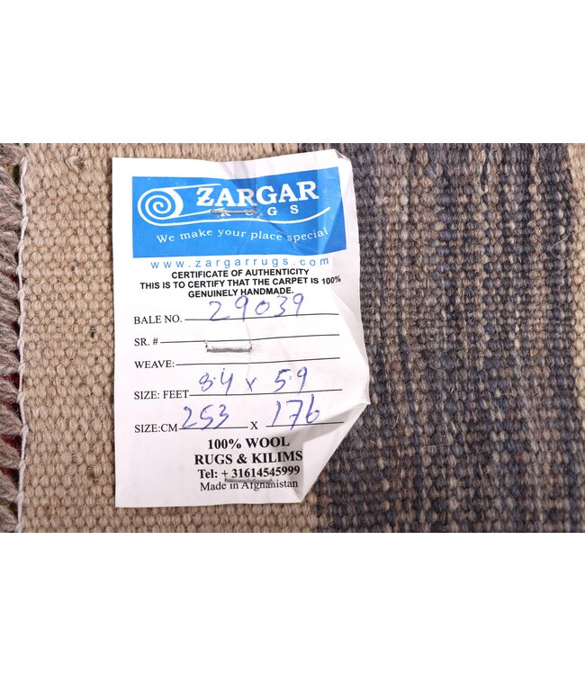 253x176 cm Handgeweven Traditionele Kelim Vloerkleed Wol Tapijt