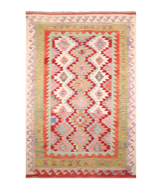 293x200 cm Handgeweven Traditionele Kelim Vloerkleed Wol Tapijt