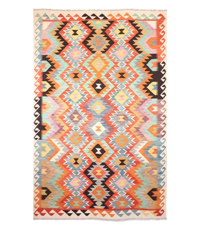 Kelimshop 298x195 cm Handgewebter Traditioneller Kelim Teppich Woll