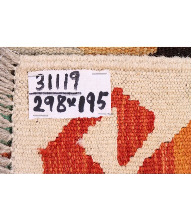 298x195 cm Handgeweven Traditionele Kelim Vloerkleed Wol Tapijt