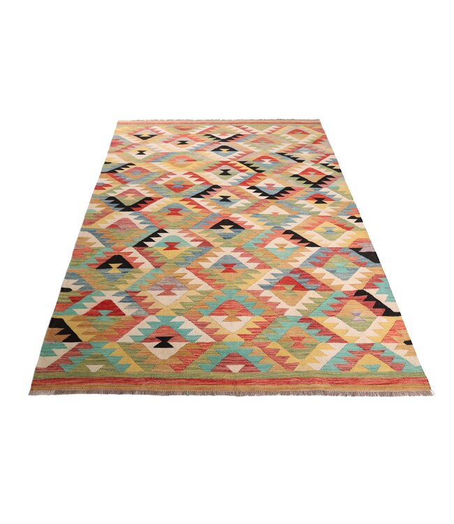 289x195 cm Handgeweven Traditionele Kelim Vloerkleed Wol Tapijt