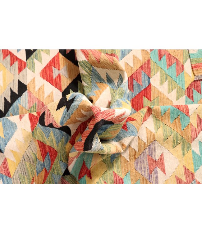 289x195 cm Handgeweven Traditionele Kelim Vloerkleed Wol Tapijt