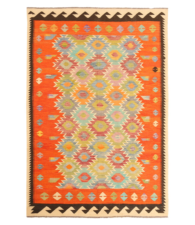 295x196cm Handgewebter Traditioneller Kelim Teppich Woll