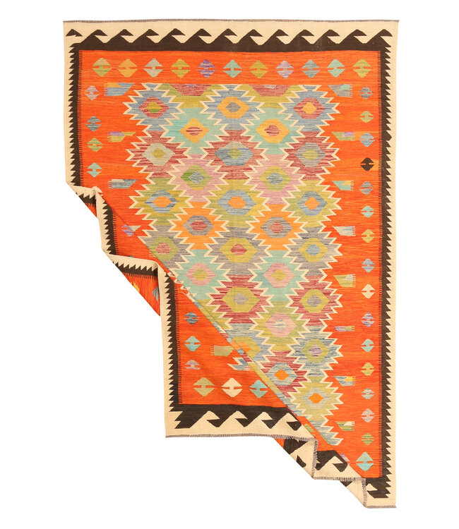 295x196cm Handgewebter Traditioneller Kelim Teppich Woll