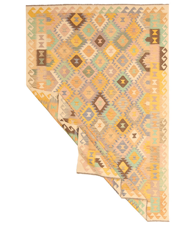 307x197cm Handgewebter Traditioneller Kelim Teppich Woll