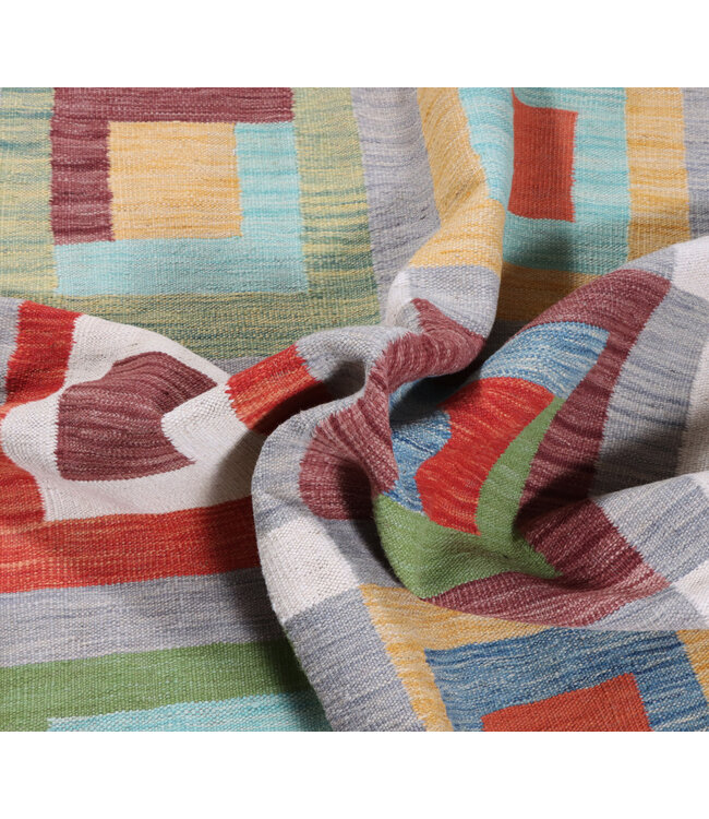 231x173 cm Handwoven Modern Red Wool Kilim Rug