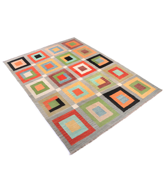 231x173 cm Handwoven Modern Red Wool Kilim Rug