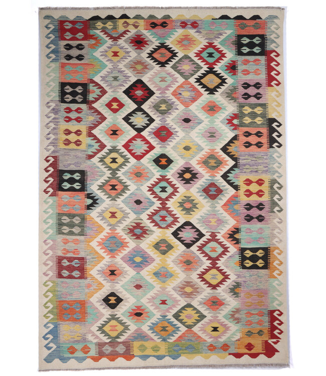 290x200 cm Handgewebter Traditioneller Kelim Teppich Woll