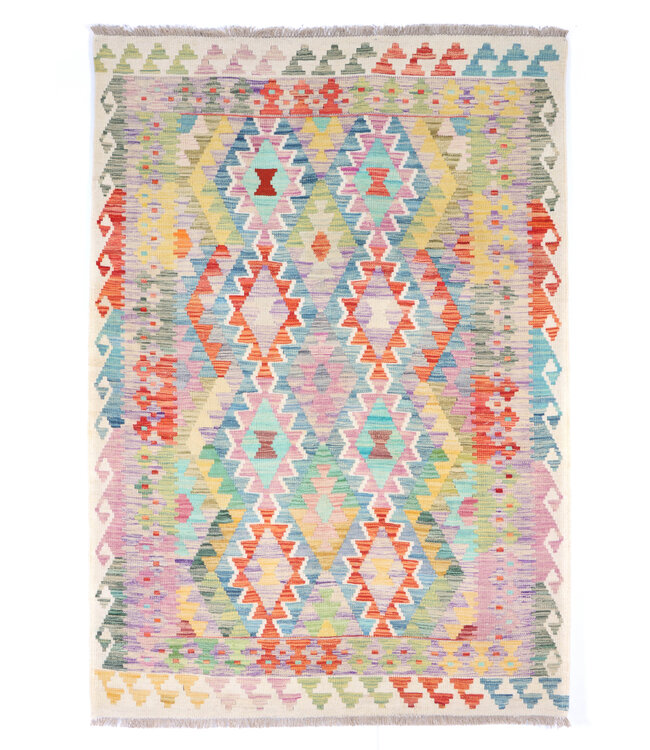 184x128 cm Handgewebter Traditioneller Kelim Teppich Woll