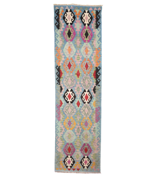 245x86 cm Handgeweven Kelim Loper  Wol  Vloerkleed Tapijt