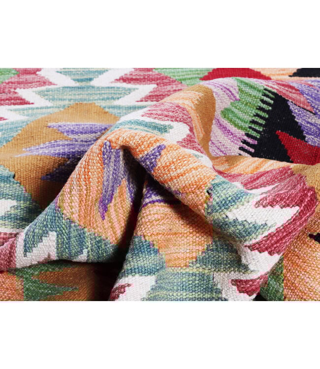 290x85 cm Handgeweven Kelim Loper  Wol  Vloerkleed Tapijt