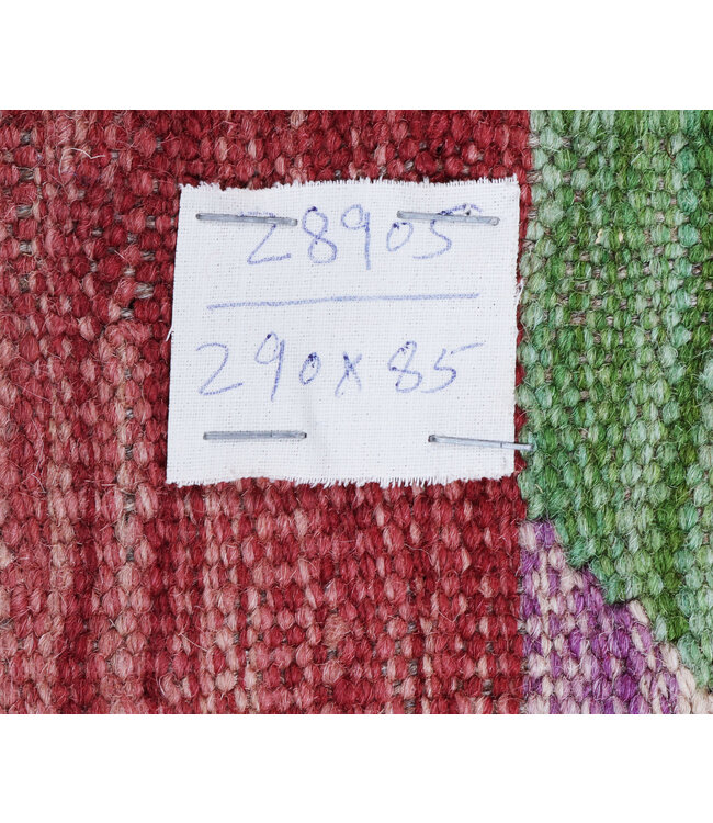 290x85 cm Handgeweven Kelim Loper  Wol  Vloerkleed Tapijt