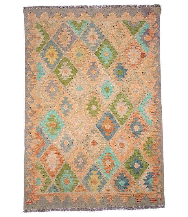 204x144 cm Handgeweven Traditionele Kelim Vloerkleed Wol Tapijt