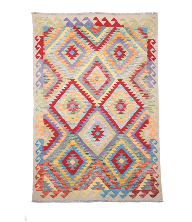 204x147 cm Handgewebter Traditioneller Kelim Teppich Woll