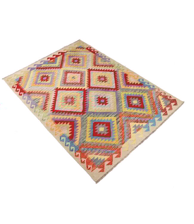 204x147 cm Handgeweven Traditionele Kelim Vloerkleed Wol Tapijt