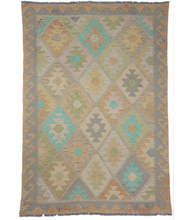 206x146 cm Handgewebter Traditioneller Kelim Teppich Woll