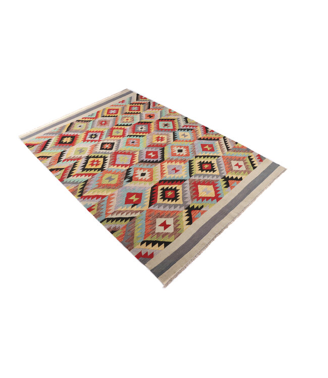 254x173 cm Handgeweven Traditionele Kelim Vloerkleed Wol Tapijt