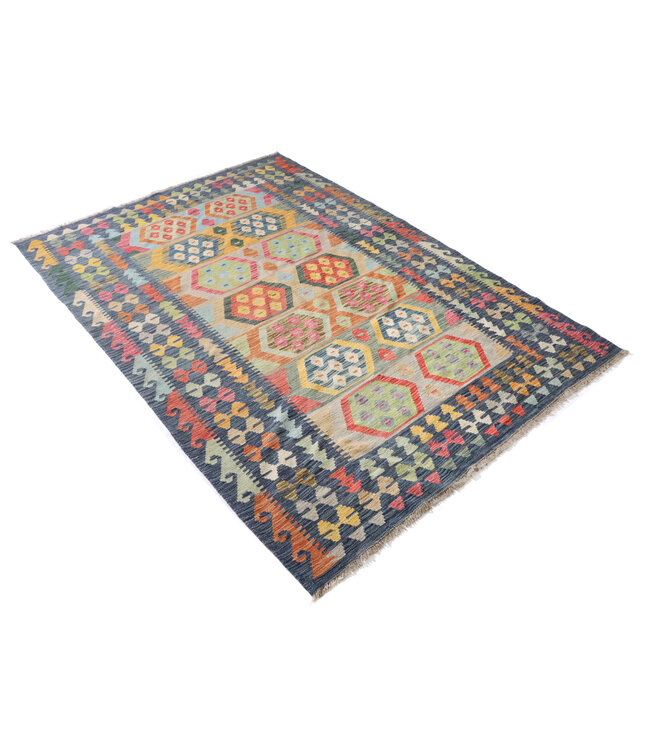 256x176 cm Handgeweven Traditionele Kelim Vloerkleed Wol Tapijt