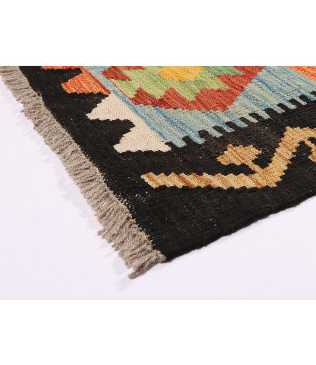 202x81 cm Handgeweven Kelim Loper  Wol  Vloerkleed Tapijt