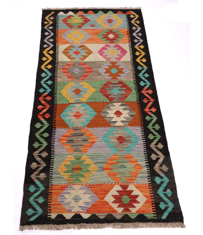 202x81 cm Handgeweven Kelim Loper  Wol  Vloerkleed Tapijt