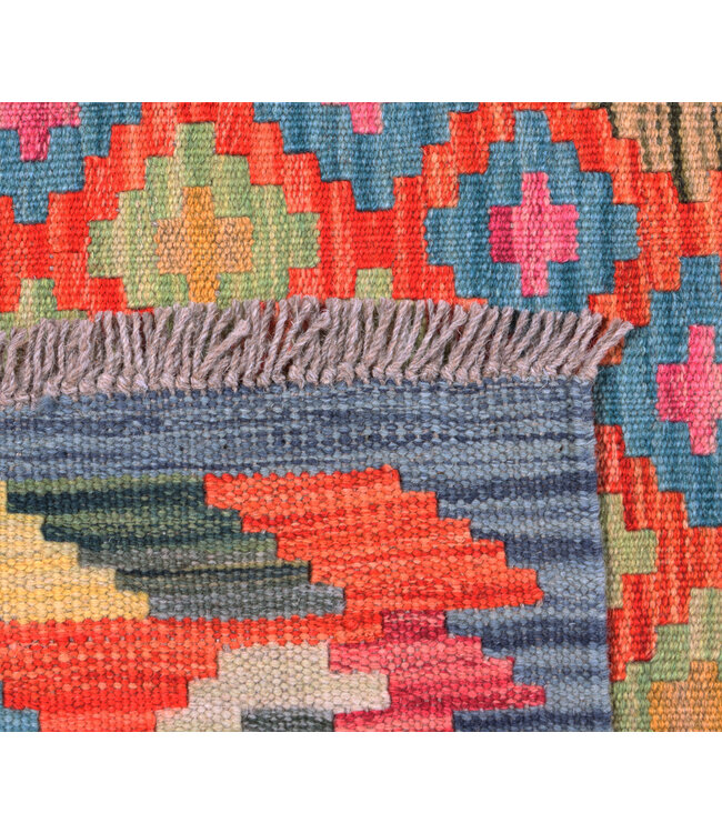 194x65  cm Handgeweven Kelim Loper  Wol  Vloerkleed Tapijt