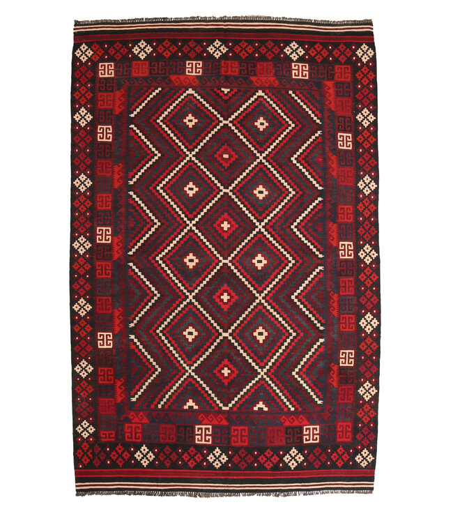 Kelimshop 312x198cm  Vintage Kelim teppich im alten Stil aus 100 % Wolle Maimana