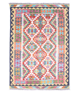 Kelimshop 181x129 cm Handgewebter Traditioneller Kelim Teppich Woll