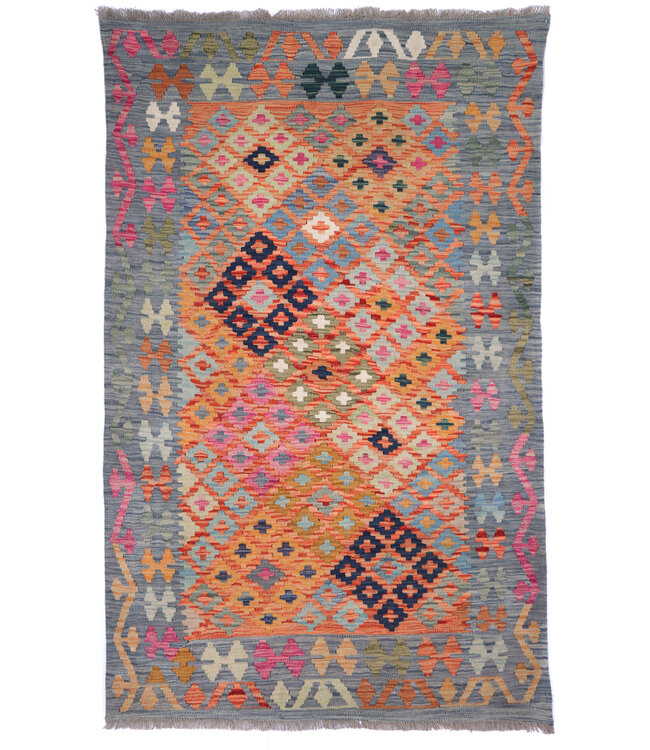 192x121 cm Handgeweven Traditionele Kelim Vloerkleed Wol Tapijt