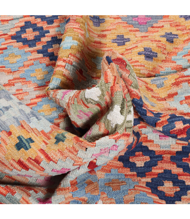 192x121 cm Handgeweven Traditionele Kelim Vloerkleed Wol Tapijt