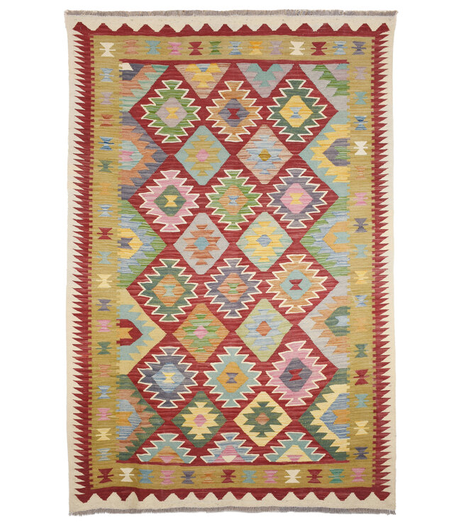 246x165 cm Handgeweven Traditionele Kelim Vloerkleed Wol Tapijt