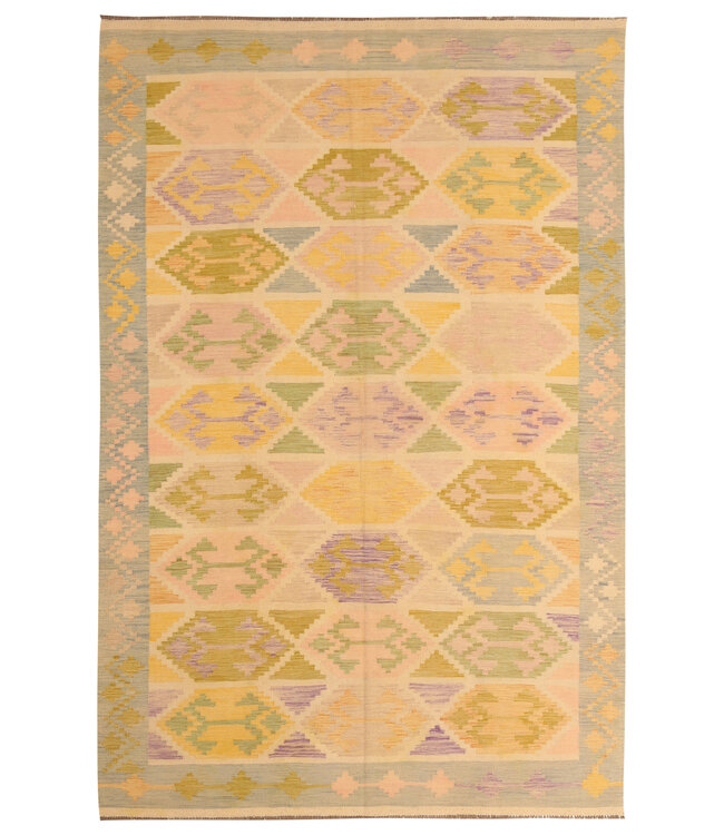 301x196cm Handgewebter Traditioneller Kelim Teppich Woll