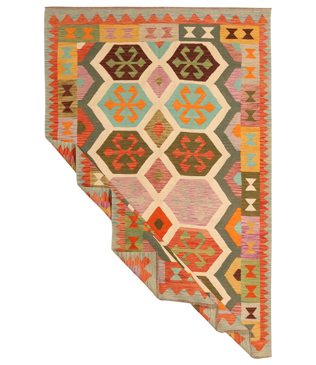 303x196cm Handgewebter Traditioneller Kelim Teppich Woll
