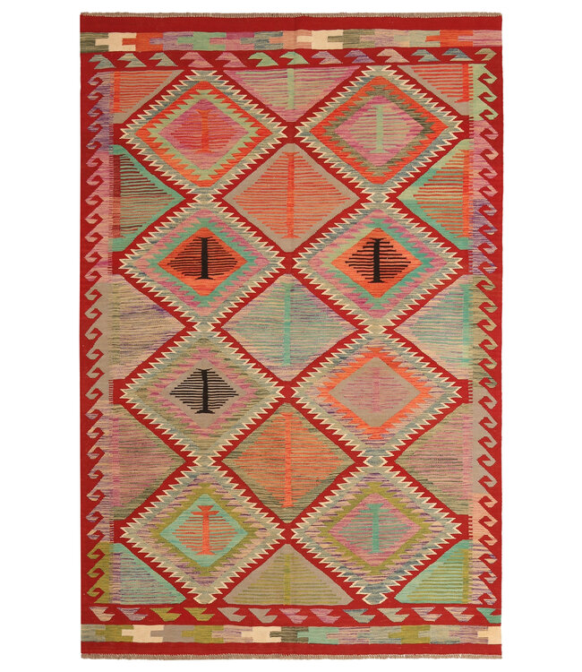 293x190cm Handgeweven Traditionele Kelim Vloerkleed Wol Tapijt