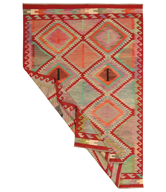 293x190cm Handgewebter Traditioneller Kelim Teppich Woll